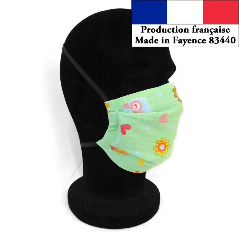 Masque protection léger Chouette pour l'été réutilisable AFNOR Made in Fayence Nikita Loup