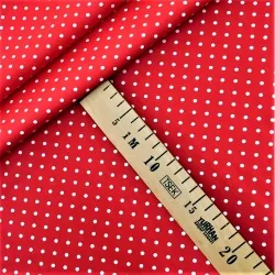 Stoff mit weißen Punkten 4mm roter Hintergrund | Wolf Stoffe