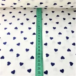 Fabric Cotton Blue hearts white background | Wolf Fabrics