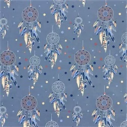 Baumwollstoff Traumfänger Blauer Hintergrund | Wolf Stoffe
