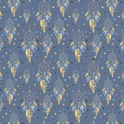 Cotton Fabric Dream Catcher Blue Background | Wolf Fabrics