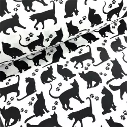 Katoenen Stof katten en kattenpoten op witte achtergrond | Wolf Stoffen