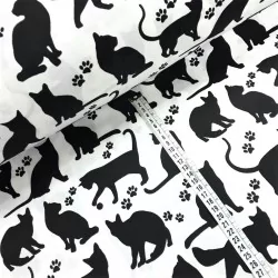 Tissu Chats et Pattes de Chat Fond Blanc | Tissus Loup