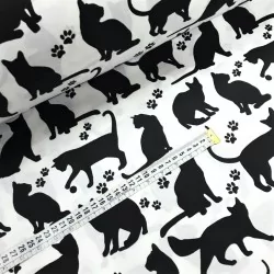 Tela Gatos y patas de gato fondo blanco | Telas Lobo