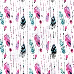 Stoff Federn und Perlen Rose und Smaragd