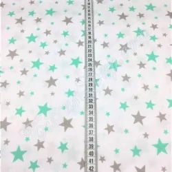 Tissu Coton Étoiles Vert Menthe et Gris | Tissus Loup