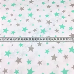 Tela da algodón estrellas gris y verde menta | Telas Lobo