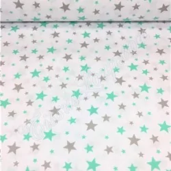 Tela da algodón estrellas gris y verde menta | Telas Lobo