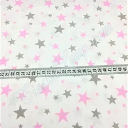 Tessuto di Cotone Stelle Rosa e Grigio | Tissus Loup