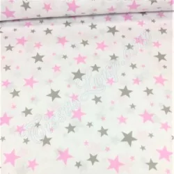 Pink and grey stars fabric cotton | Wolf Fabrics