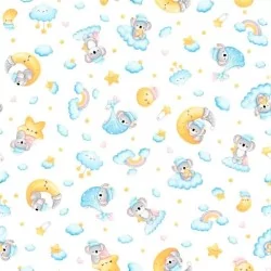 Baby Koala fabric Rainbow clouds Moon and stars