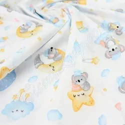 Baumwollstof Baby Koala Wolken Regenbogen Mond und Sterne | Wolf Stoffe