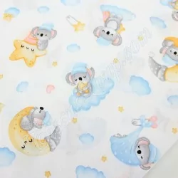 Katoenen stof Baby Koala Regenboogwolken Maan en sterren | Wolf Stoffen