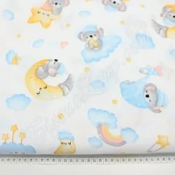 Cotton fabric  Baby Koala Rainbow clouds Moon and stars | Wolf Fabrics