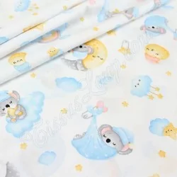 Tela de algodón Bebé Koala Nubes arco iris Luna y estrellas | Telas Lobo