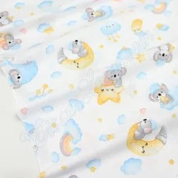 Tela de algodón Bebé Koala Nubes arco iris Luna y estrellas | Telas Lobo