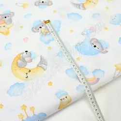 Tecido de Algodão Bebê Koala Nuvens Arco-íris Lua e estrelas | Tissus Loup