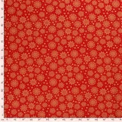 Fabric Cotton Snowflakes Golden Red Background | Wolf Fabrics
