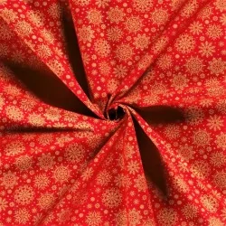 Fabric Cotton Snowflakes Golden Red Background | Wolf Fabrics