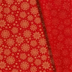Fabric Cotton Snowflakes Golden Red Background | Wolf Fabrics