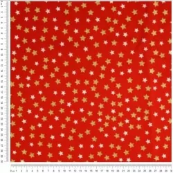 Fabric Cotton Gold and white stars Red Background | Wolf Fabrics