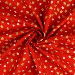 Fabric Cotton Gold and white stars Red Background | Wolf Fabrics