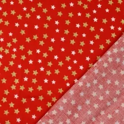 Tela Algodón de estrellas doradas y blancas Fondo Rojo | Telas Lobo