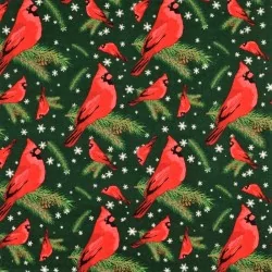 Tessuto Uccello di Natale Pettirosso su sfondo verde