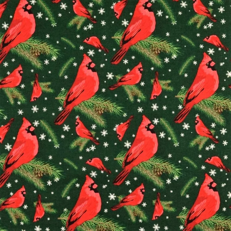 Baumwollstoff Weihnachtsvogel Rotkehlchen Grüner Hintergrund | Wolf Stoffe