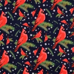 Stoff Weihnachtsvogel Rotkehlchen marineblauer Hintergrund