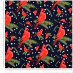 Tissu Coton Oiseau de Noël Rouge-Gorge fond bleu marine | Tissus Loup