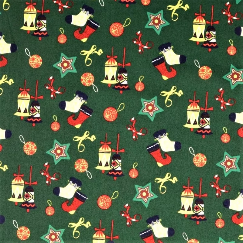 Fabric Cotton Christmas decoration green background | Wolf Fabrics