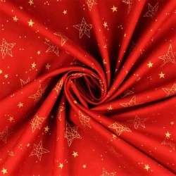 Fabric Cotton Gold stars Red Background | Wolf Fabrics