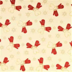 Fabric Cotton Christmas gloves Ecru Background | Wolf Fabrics