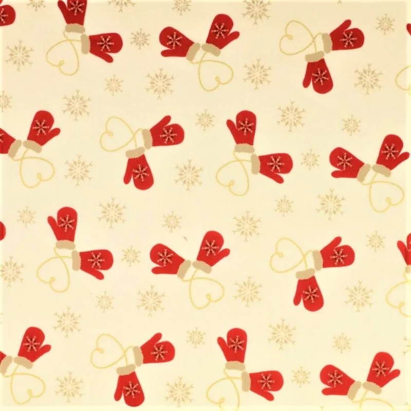 Tessuto Cotone Guanti di Natale Fond ecru | Tissus Loup