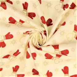 Tela Algodón de guantes de Navidad Fondo crudo | Telas Lobo