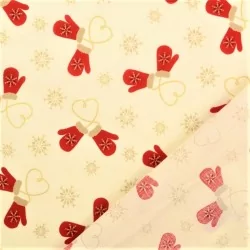 Fabric Cotton Christmas gloves Ecru Background | Wolf Fabrics