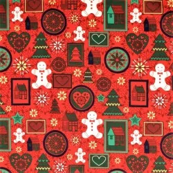 Tissu Noël Féérique fond rouge