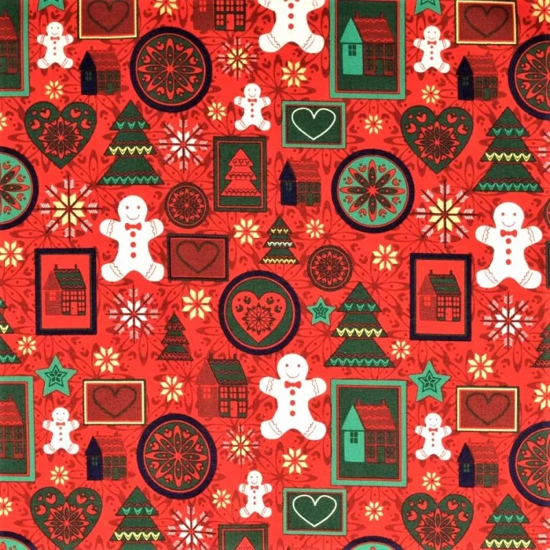 Cotton Fabric Fairytale Christmas Red Background | Wolf Fabrics
