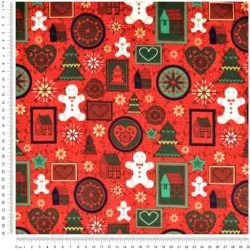 Cotton Fabric Fairytale Christmas Red Background | Wolf Fabrics