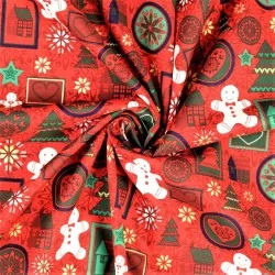 Cotton Fabric Fairytale Christmas Red Background | Wolf Fabrics
