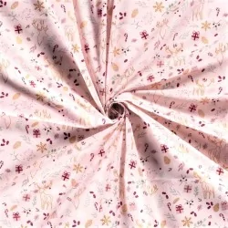 Golden Christmas Reindeer Fabric pink background |  Wolf Fabrics