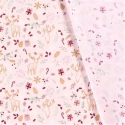 Golden Christmas Reindeer Fabric pink background |  Wolf Fabrics