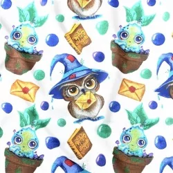 Learned Owl Cotton fabric and Magic Book | Wolf Fabrics