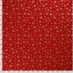 Cotton Fabric Golden Snowflakes Red Background | Wolf Fabrics