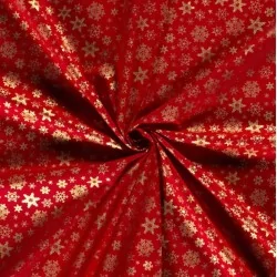Baumwollstoff Goldene Schneeflocken Red Hintergrund | Wolf Stoffe