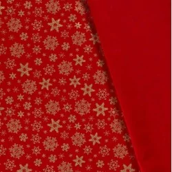 Cotton Fabric Golden Snowflakes Red Background | Wolf Fabrics
