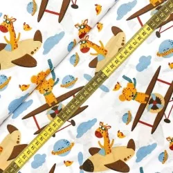 Cotton fabric Animals on a plane White background | Wolf Fabrics