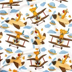 Tissu Coton Animaux en avion Fond blanc | Tissus Loup