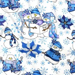 Baumwollstoff Schneemann mit blauer Mütze | Wolf Stoffe